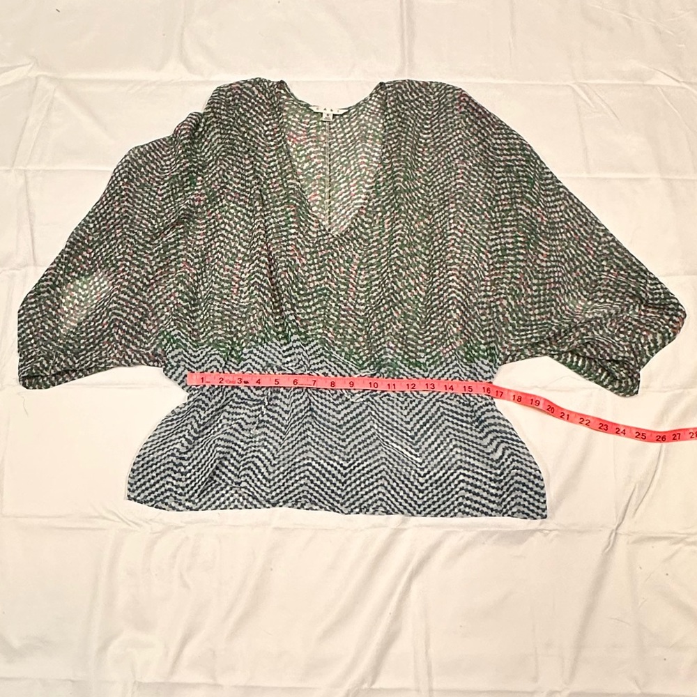 CAbi Sheer Multicolored Dolman Sleeve Top ~ Ties at Waist Ladies Size Small EUC - Picture 5 of 12